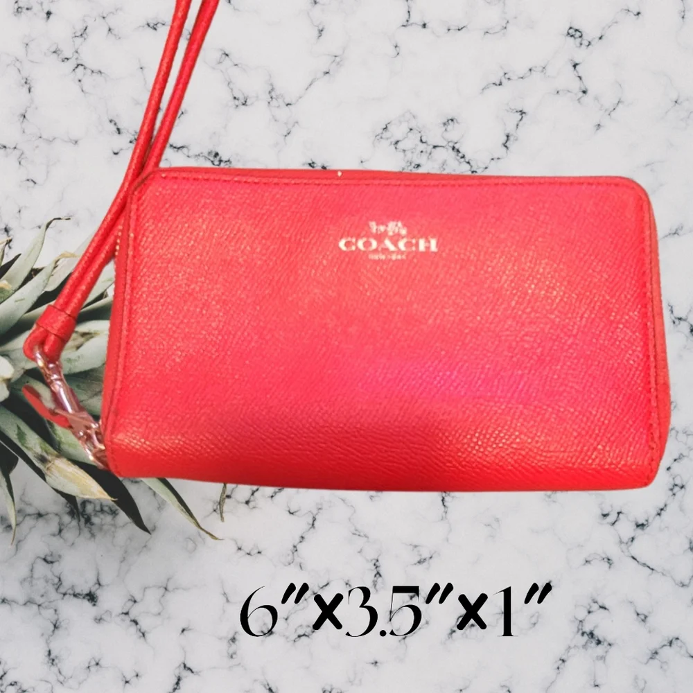 Coach red double zip around wallet VGUC